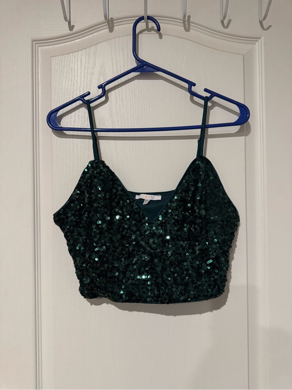 Green Sequin Cropped Cami Top
